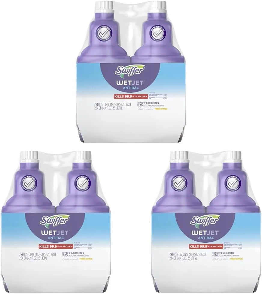 Swiffer WetJet Solution Refill for Floor Mopping and Cleaning, All Purpose Multi Surface Floor Cleaning Solution, Fresh Citrus Scent, 1.25 Liters (2 Count) 84.5 Fl Oz (Pack of 3)