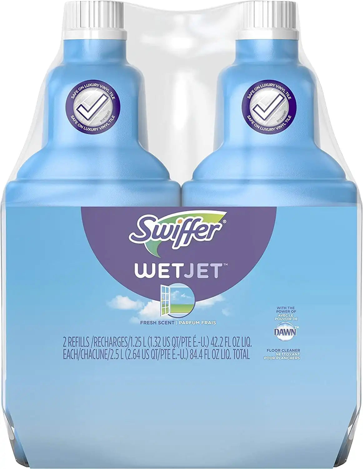 Swiffer Wetjet Hardwood Floor Mopping and Cleaning Solution Refills, All Purpose Cleaning Product, Open Window Fresh Scent, 1.25 Liter, 2 Pack (Packaging may vary)
