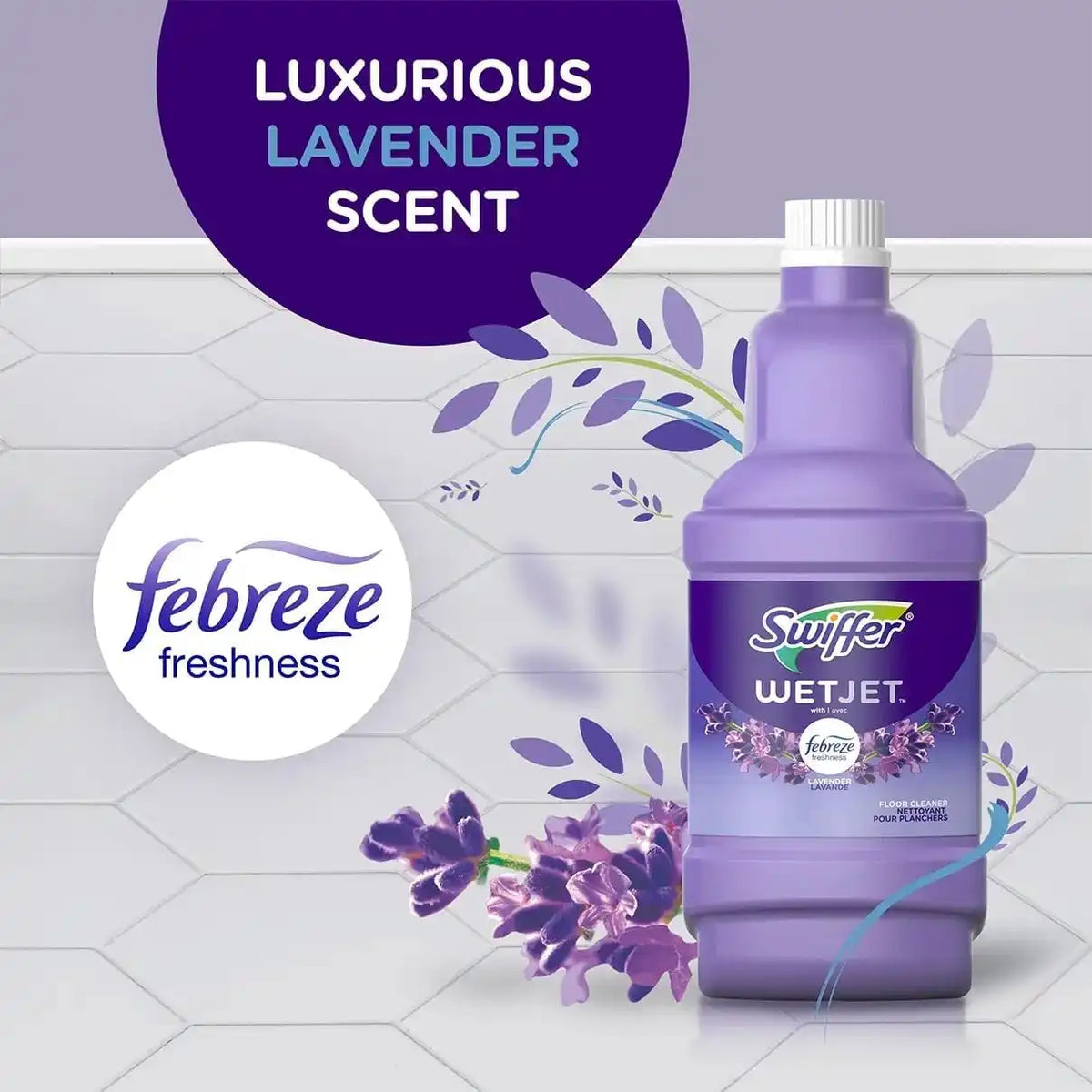 Swiffer WetJet Multi-Purpose Floor and Hardwood Cleaner Solution with Febreze Refill, Lavendar Vanilla and Comfort Scent, 1.25 Liter (4 Pack)