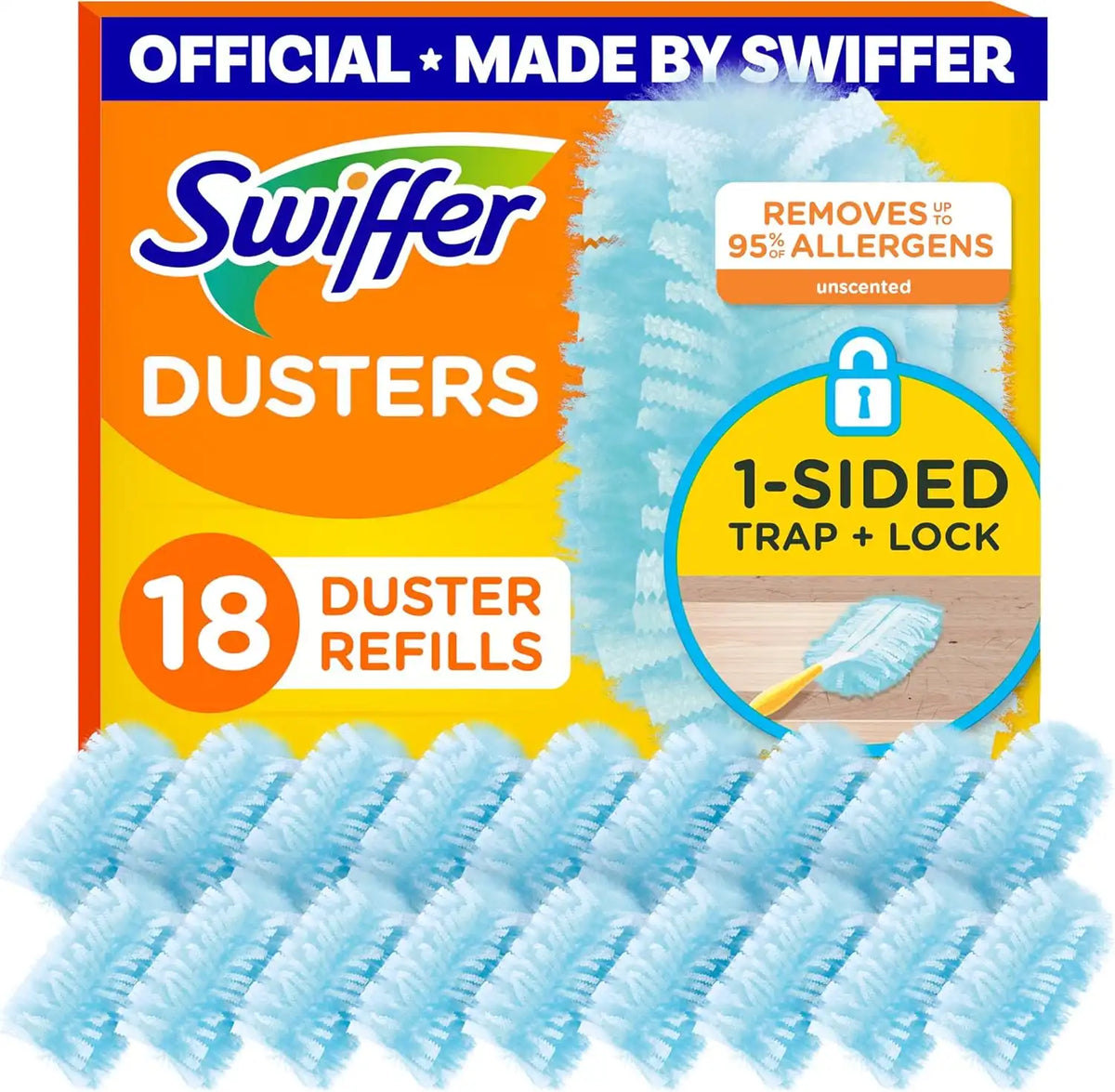 Swiffer Dusters Refill for Cleaning, Made by SWIFFER, Feather & Microfiber Duster Disposable Alternative, for Dusting Furniture, Blinds, Ceiling Fans, Walls, Helps Remove Allergens, Unscented, 18ct