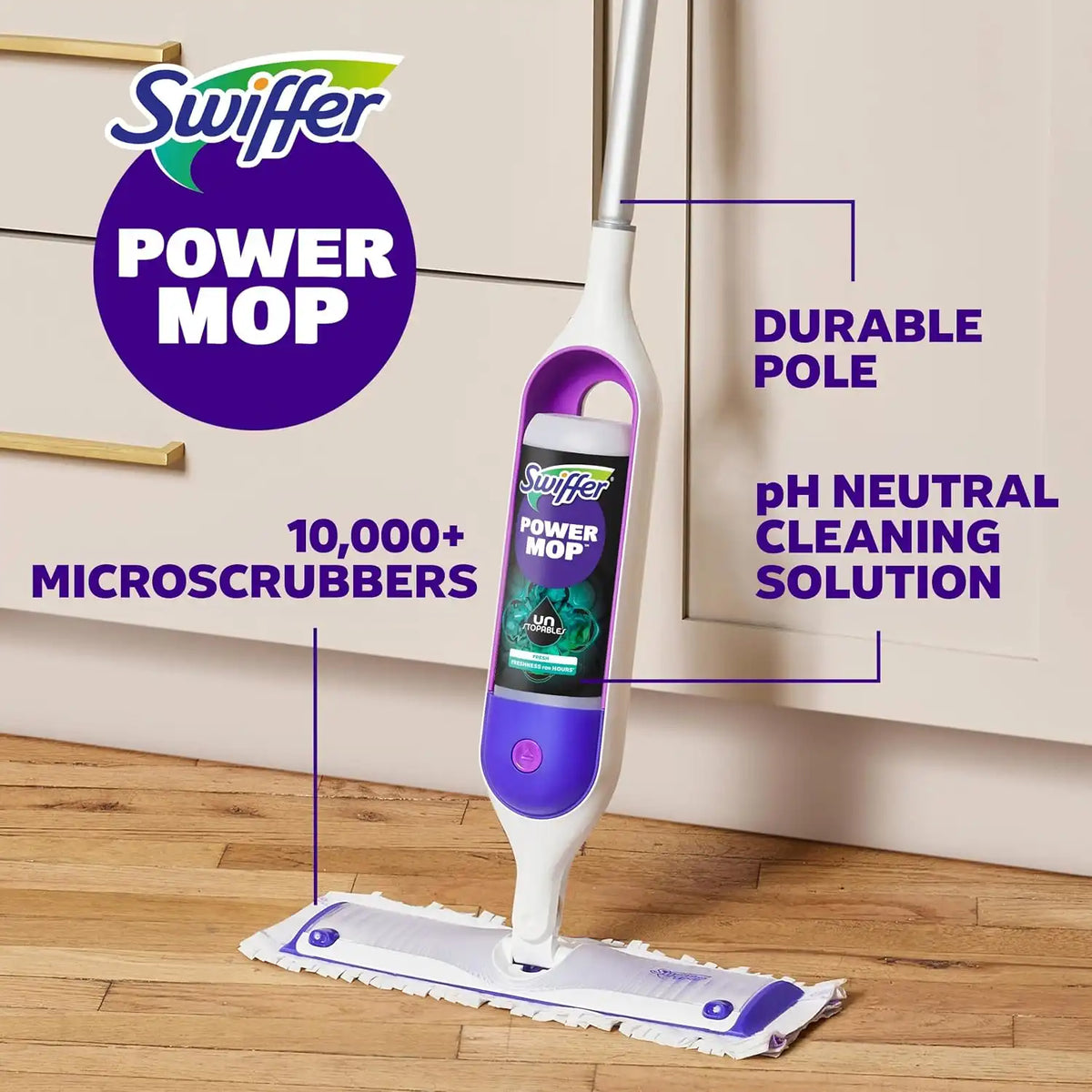 Swiffer PowerMop Floor Cleaning Solution with Unstopables Fresh Scent, PowerMop Refills, Floor Cleaner for Mopping, 25.3 fl oz, 2 Pack