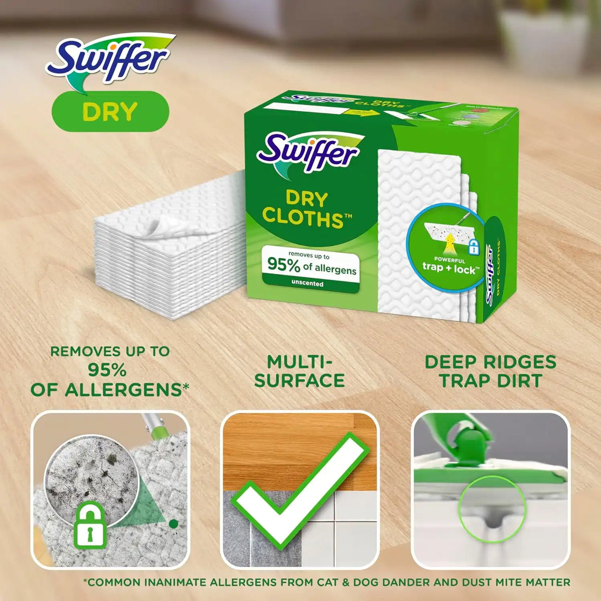 Swiffer Sweep + Mop,Dry Pads Refill,Floor Cleaner for Dirt,Dust,Hair,Cleaning Cloths for Mopping Home,Bathroom,Kitchen,Dust Mop,Floor Duster,Unscented,52ct,(Pack of 3)