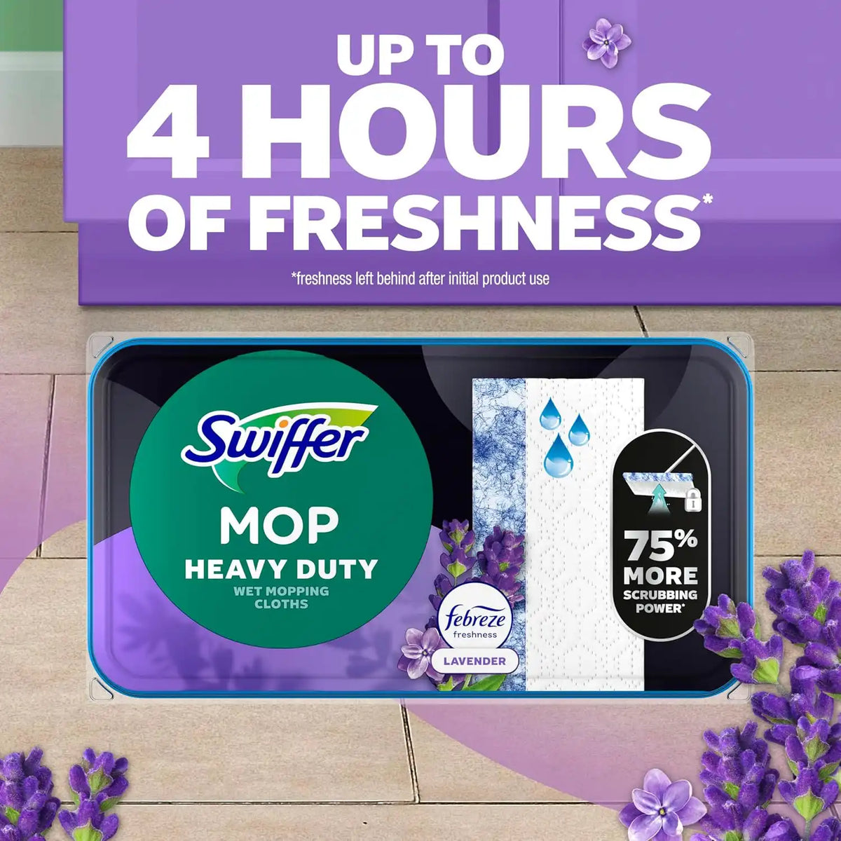 Swiffer Heavy Duty Mop Wet Multi-Surface Cloth Refills for Floor Mopping and Cleaning, Lavender Scent, 20 count
