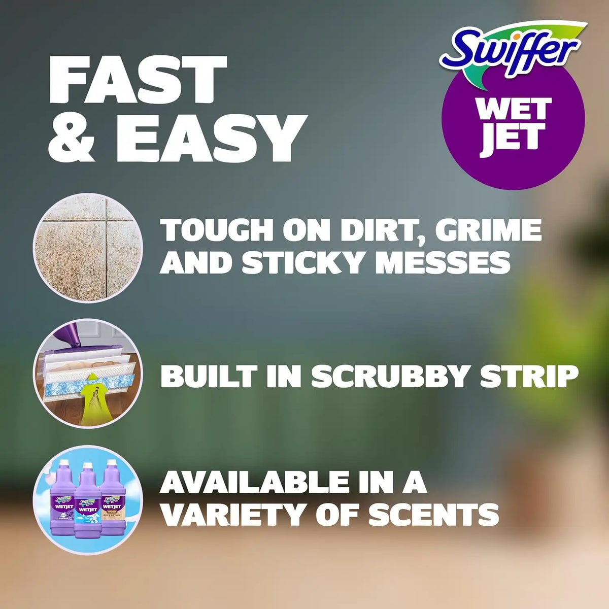 Swiffer WetJet Hardwood and Floor Spray Mop Cleaner Starter Kit, Includes: 1 Power Mop, 10 Pads, Cleaning Solution, Batteries