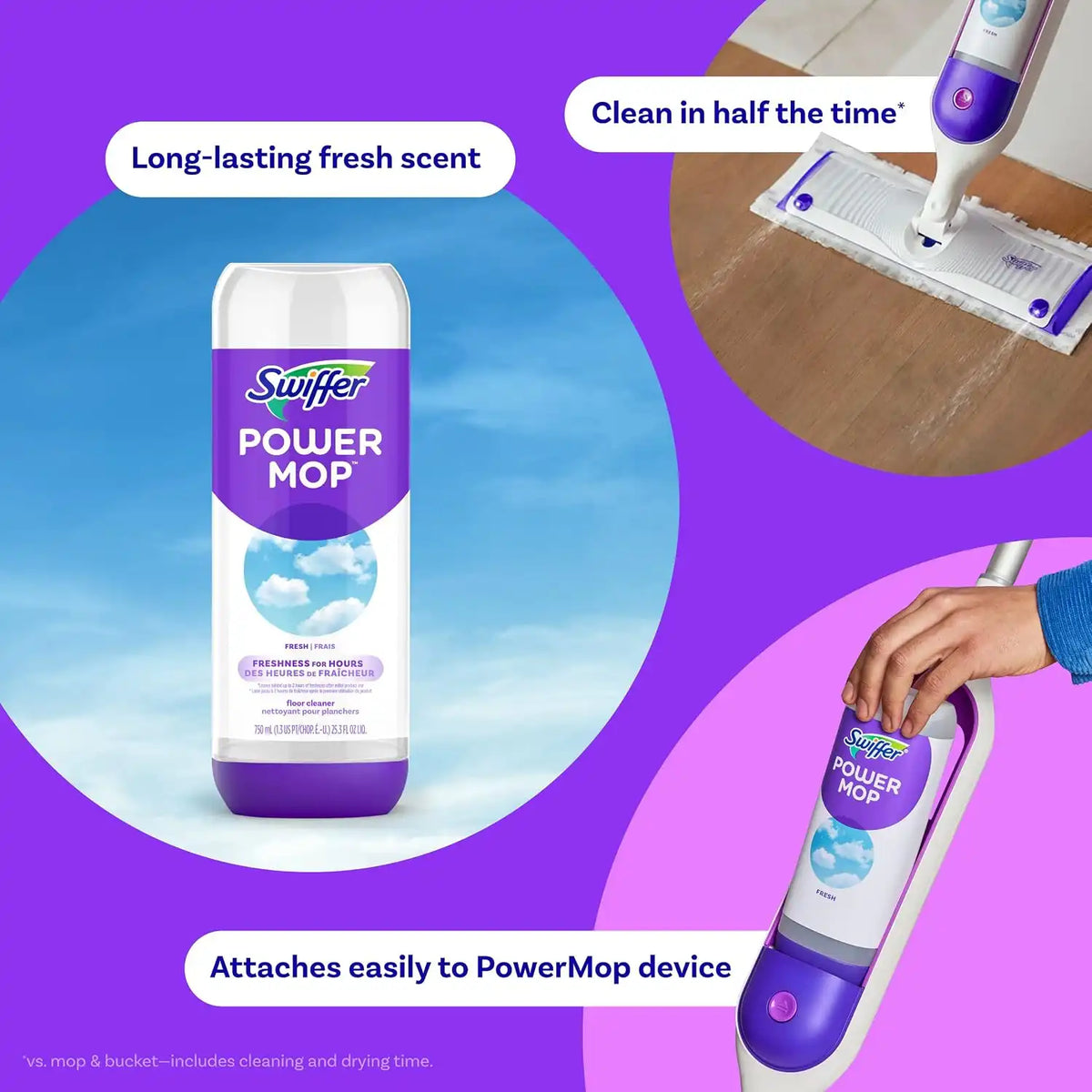 Swiffer PowerMop Liquid Floor Cleaner Refills, SolutionPower Mop, FreshScent, Mopping Fluid Replacement Bottle, SprayMops Cleaning Juice, No Bucket Needed, Multi-Surface&Wood, 25.35 Fl Oz (Pack of 6)
