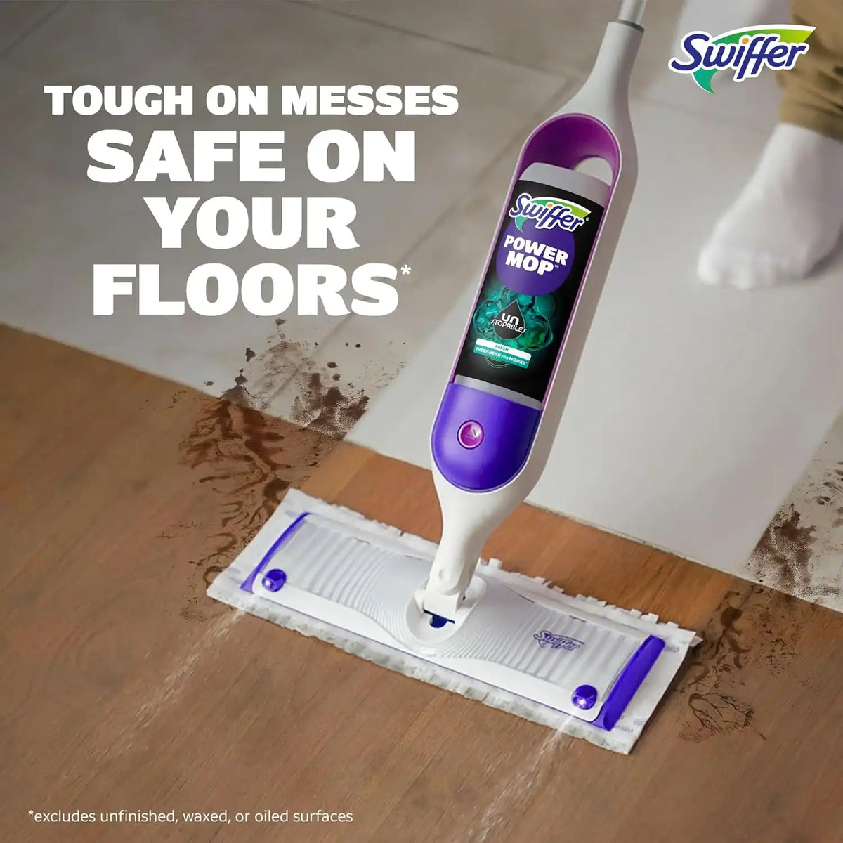 Swiffer PowerMop Floor Cleaning Solution with Unstopables Fresh Scent, PowerMop Refills, Floor Cleaner for Mopping, 25.3 fl oz, 2 Pack