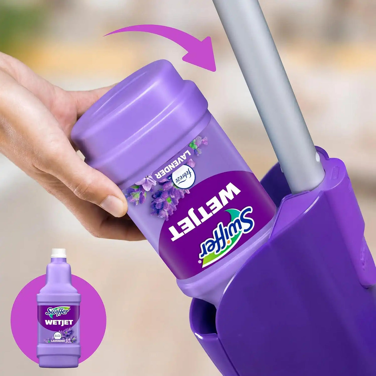 Swiffer WetJet Multi-Purpose Floor Cleaner Solution with Febreze Refill, Hardwood Floor Cleaner, Lavender Scent, 1.25 Liter -42.2 Fl Oz (Pack of 2)