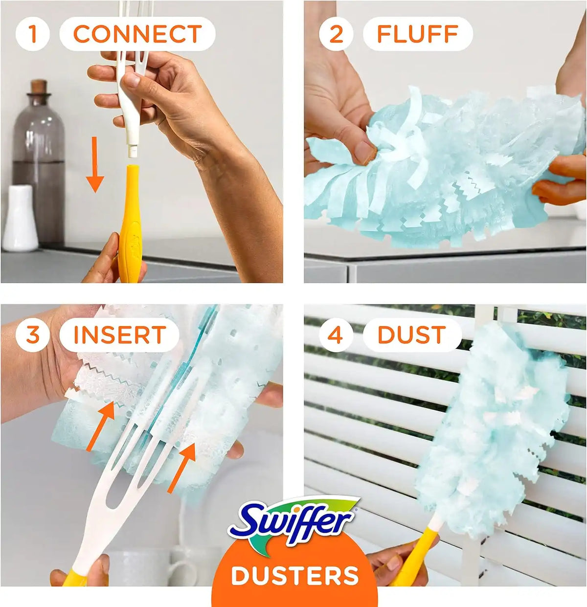 Swiffer Dusters Refill for Cleaning, Made by SWIFFER, Feather & Microfiber Duster Disposable Alternative, for Dusting Furniture, Blinds, Ceiling Fans, Walls, Helps Remove Allergens, Unscented, 18ct