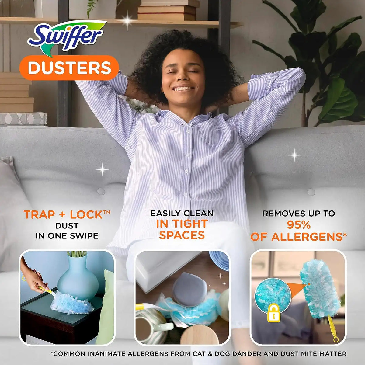Swiffer Dusters Refill for Cleaning, Made by SWIFFER, Feather & Microfiber Duster Disposable Alternative, for Dusting Furniture, Blinds, Ceiling Fans, Walls, Helps Remove Allergens, Unscented, 18ct