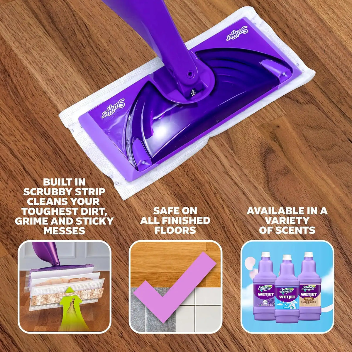 Swiffer WetJet Hardwood and Floor Spray Mop Cleaner Starter Kit, Includes: 1 Power Mop, 10 Pads, Cleaning Solution, Batteries