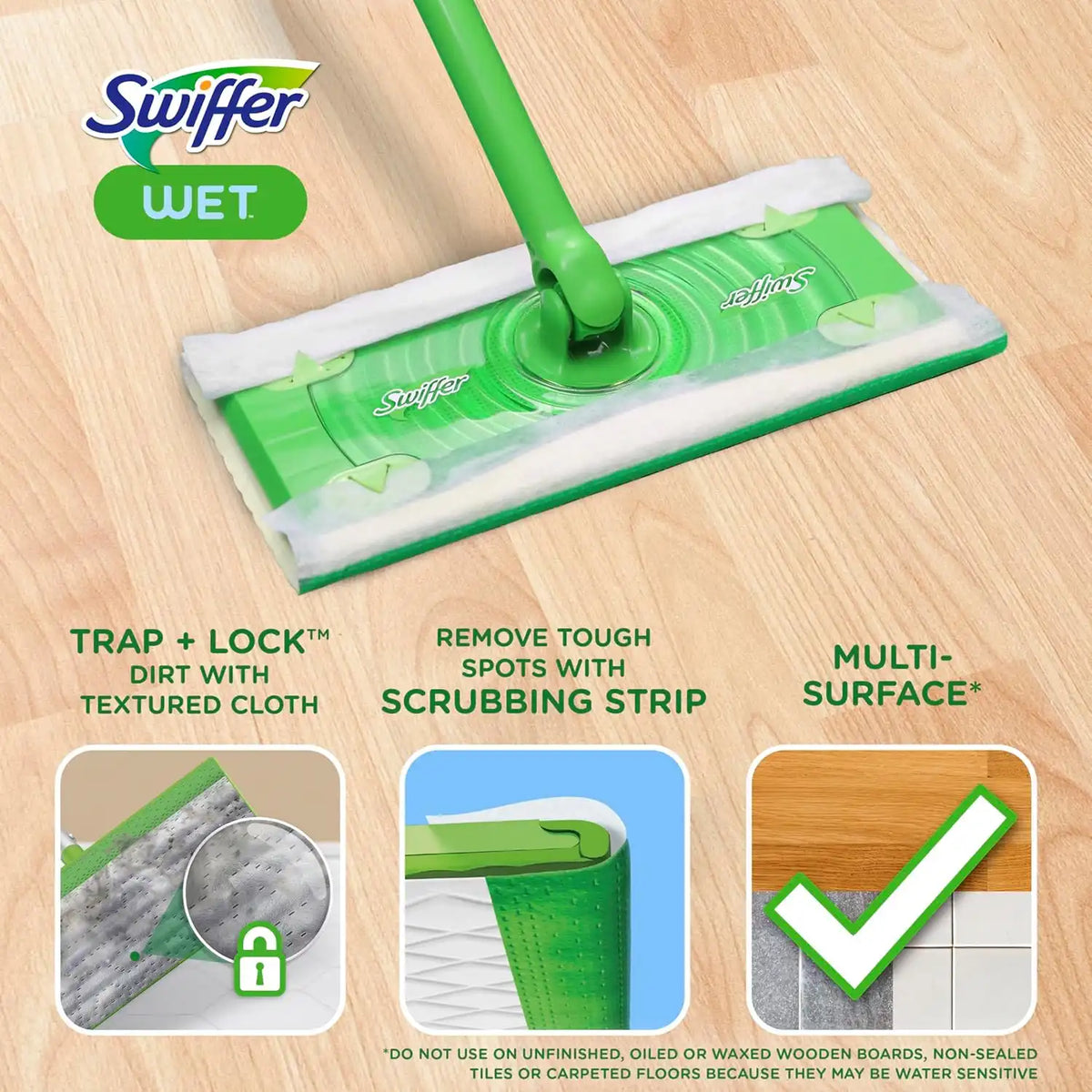 Swiffer Sweeper Wet Mopping Cloths, Mop and Broom Floor Cleaner Refills, Open Window Fresh Scent 24-Count (Pack of 6) (Packaging May Vary)